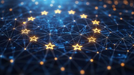 European Union digital star network with glowing links