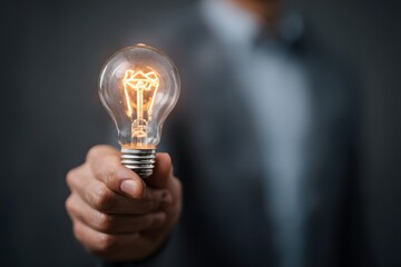 Businessman Holding a Glowing Lightbulb.