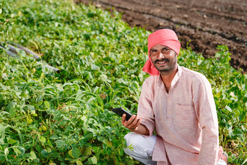 farmer using smartphone at agriculture field