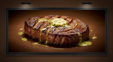 Savor the Exquisite: A Perfectly Grilled Steak, Melted Herb Butter Drizzled
