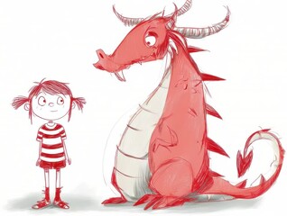 Child interacts with a friendly dragon in a colorful fantasy setting during a creative storytelling session