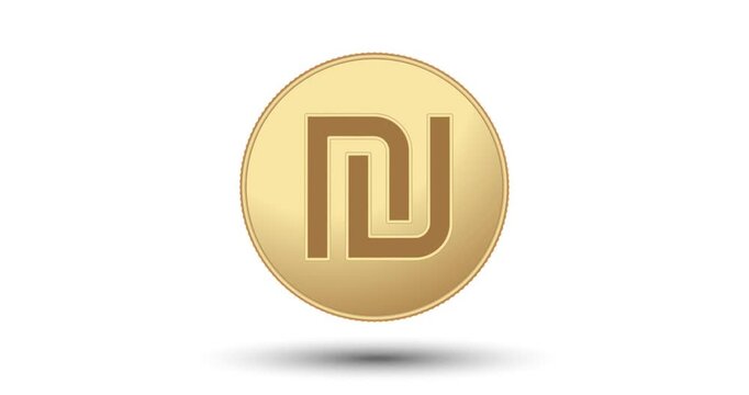 Gold coin with a Israel shekel symbol on the face. The coin appear on the screen with a captivating style. Animated vector coin. Money animation.