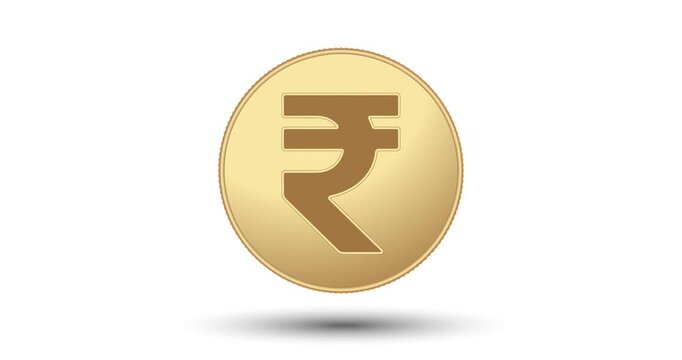 Gold coin with a Rupee symbol on the face. The coin appear on the screen with a captivating style. Animated vector coin. Money animation.