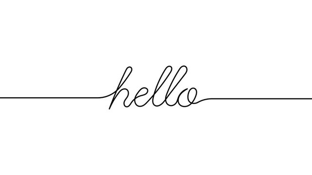 hello animated continuous single one line art drawn animation phrase on white black background. hand drawing of word text hello