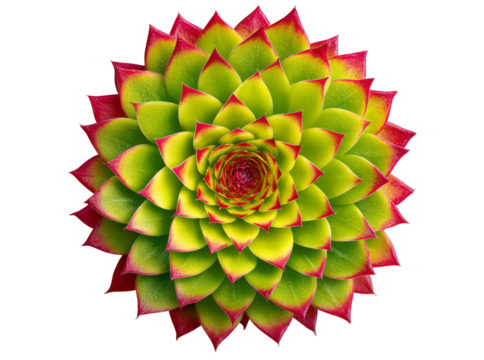 Vibrant green and red succulent plant close up, Isolated On Transparent Background