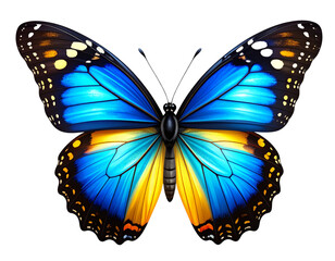  Stylized Blue and Yellow Butterfly with Symmetrical Spotted Pattern Side Angle isolated on transparent background PNG