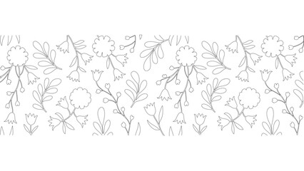 Bold Silhouette Floral Pattern with Leaves and Wildflowers