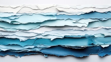 This artwork showcases a beautiful texture made from layered paper in various shades of blue, evoking the calming essence of the ocean and its serene waves.