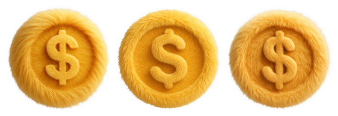 PNG Fuzzy golden dollar symbols, element set on transparent background