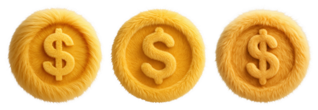 PNG Fuzzy golden dollar symbols, element set on transparent background