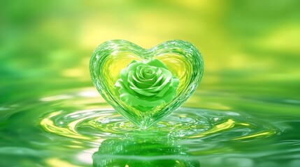 Green Rose in Heart Shaped Water Droplet