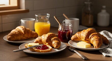 Golden Hour Breakfast: Croissants, Jam, and Sunshine