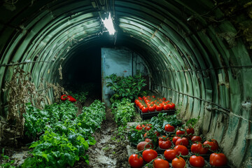 Vegetable garden inside anti radiation concrete bombshelter 