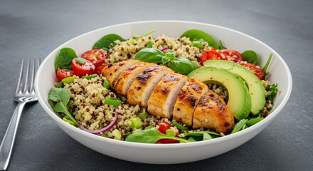 Grilled Chicken Quinoa Salad Bowl: A vibrant, healthy meal bursting with flavor and freshness.