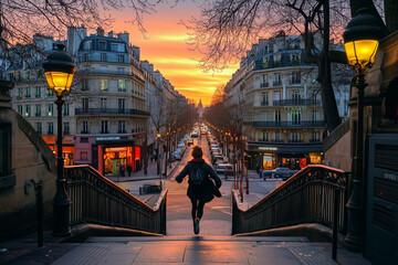 Person running in urban area because of lack of punctuality 