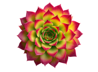 Vibrant succulent plant closeup red green yellow tones, Isolated On Transparent Background