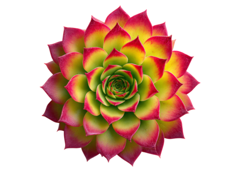 Vibrant succulent plant closeup red green yellow tones, Isolated On Transparent Background