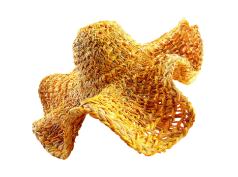 Golden straw sun hat fashion accessory summer beach wear, Isolated On Transparent Background