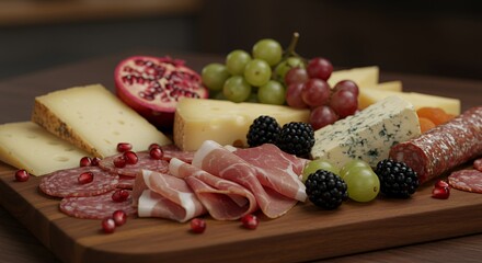 Indulge in this gourmet charcuterie board, a feast for the senses with artisan cheeses, cured meats, and fresh fruit.