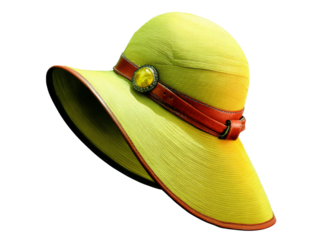 Elegant lime green sun hat with brown leather band, Isolated On Transparent Background