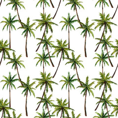 Obraz premium Seamless pattern of coconut trees, summer, tropical, palm trees, hand drawn on transparent background