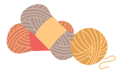 variety of colored yarns in a package and a ball of yarn. An isolated group of items for handicrafts. cozy atmosphere. flat color illustration. For knitting, handicrafts, printed products, or hobby