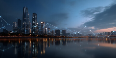 Exploring the metaverse business strategy urban landscape digital transformation evening serenity futuristic connectivity