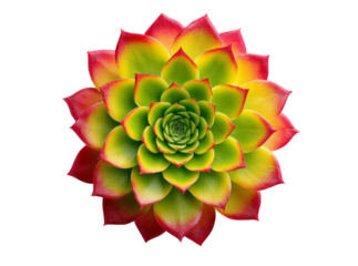 Vibrant green and red succulent flower close up, Isolated On Transparent Background