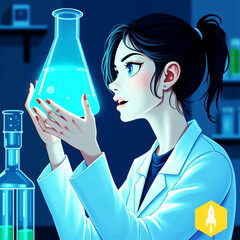 Scientist with Glowing Flask