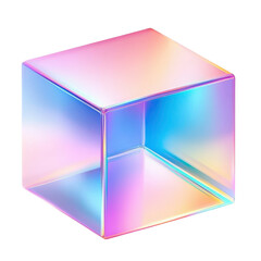 iridescent cube, holographic prism on white background