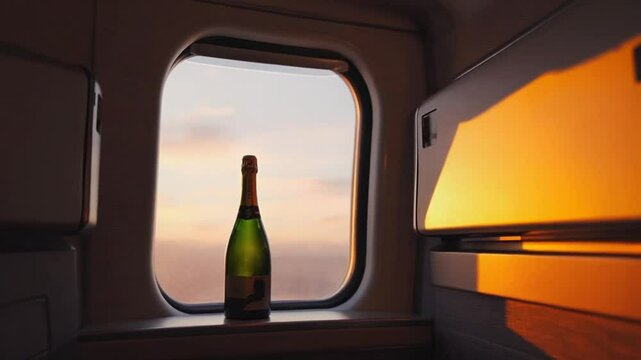 Bottle of champagne on a plane.