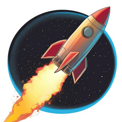 cartoon rocket launching into space vector illustration.