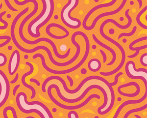 Abstract seamless pattern with vibrant orange pink and purple lines and shapes