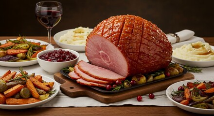 Glazed Ham Feast: A Delicious Thanksgiving or Christmas Dinner Spread