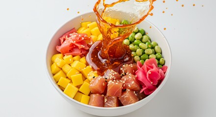 Savory Salmon Poke Bowl with Mango and a Splash of Umami