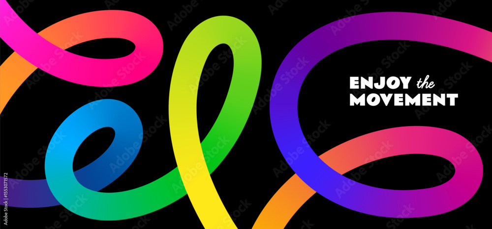 Poster Abstract Background with Color Gradient Lines. Wave Shape Rainbow Ribbon Pattern. 3D Vector Colorful Lines Graphic Design.