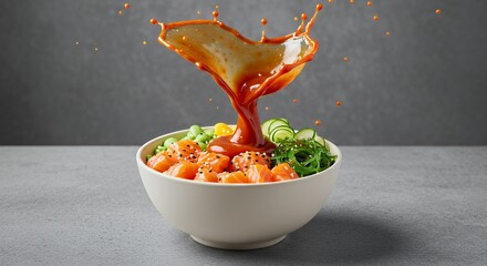 Savory Salmon Poke Bowl with Splashing Sauce