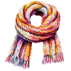 colorful knitted scarf, isolated on white background.