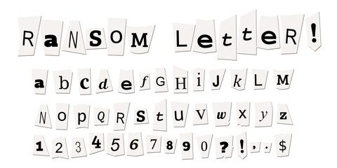 Ransom letter newspaper text - design your custom blackmail note with this criminal set. Isolated transparent PNG graphic.