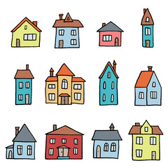Colorful cartoon home set - cute doodle style illustration. Isolated transparent PNG.