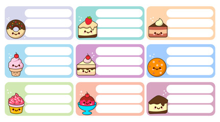 Cute Dessert Notebook Labels. School Labels Sticker.