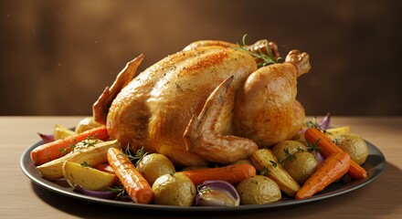 Golden Roasted Chicken with Herb-Roasted Vegetables, a Feast for the Senses