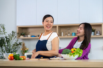 Healthy Cooking with Friends. Two women enjoying cooking together in a modern kitchen.