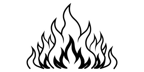 Classic line art  flame. Black fire set isolated on white background