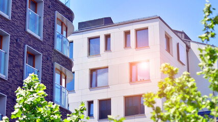 New modern block of flats in green area. complex. New modern block of flats in green area. European...