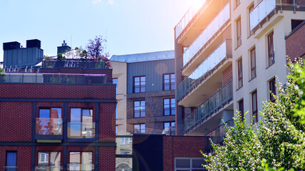 New modern block of flats in green area. complex. New modern block of flats in green area. European...