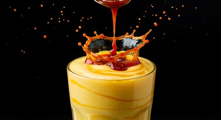 Golden Mango Lassi with Caramel Drizzle Creates a Stunning Splash