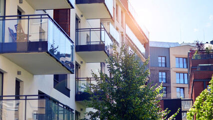 New modern block of flats in green area. complex. New modern block of flats in green area. European...