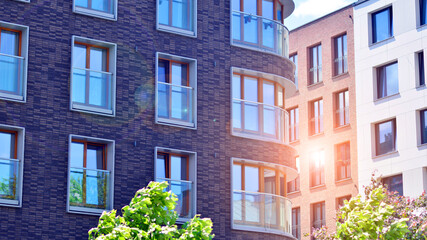 New modern block of flats in green area. complex. New modern block of flats in green area. European...