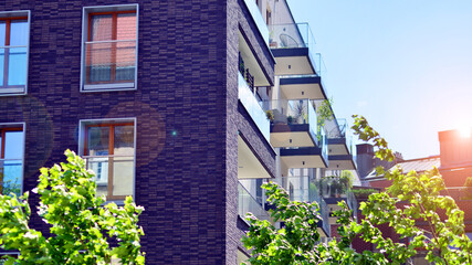 New modern block of flats in green area. complex. New modern block of flats in green area. European...